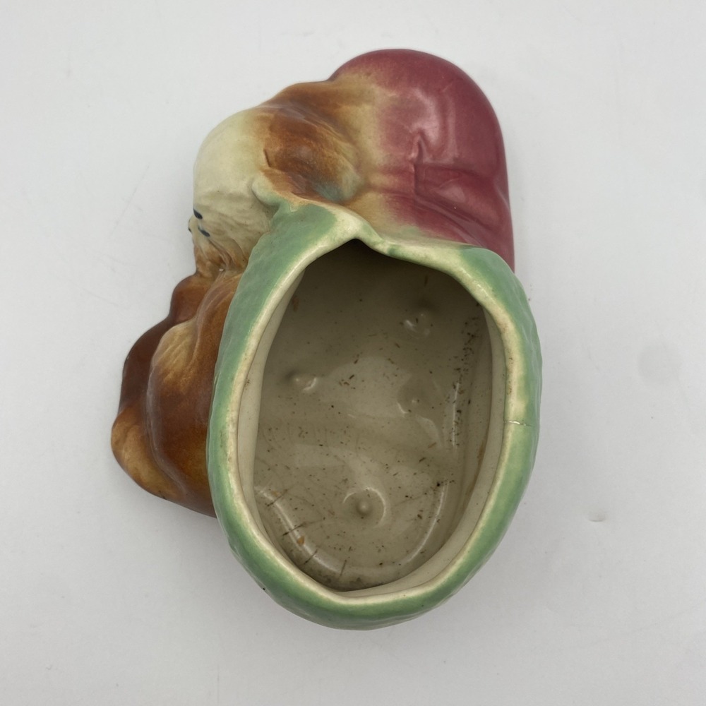 Vintage Shawnee Pottery Cat Kitten Curled Up With Boot Shoe Planter Red Green - Picture 3 of 7